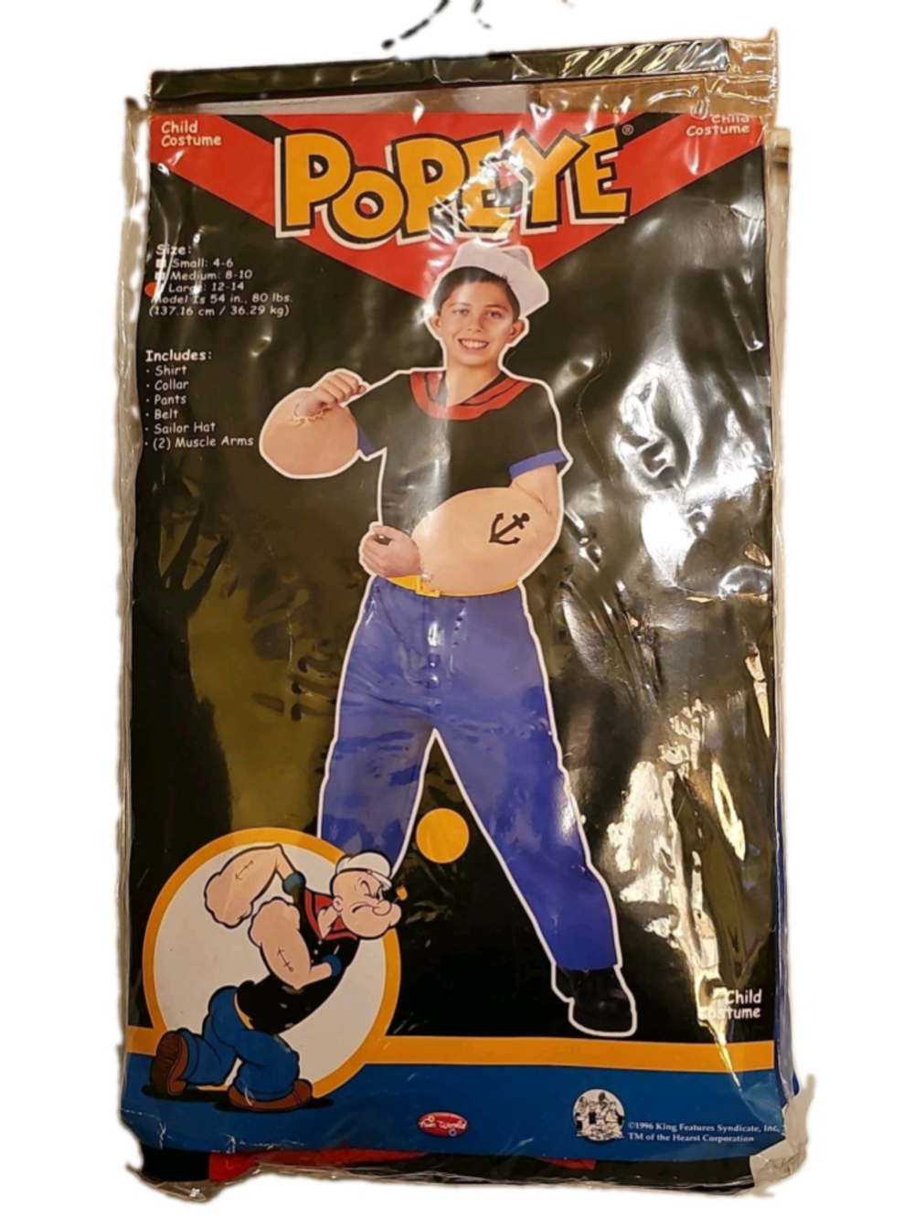 Vintage 1996 Popeye Costume In Package Child Sz Large 12-14 Fun World Halloween